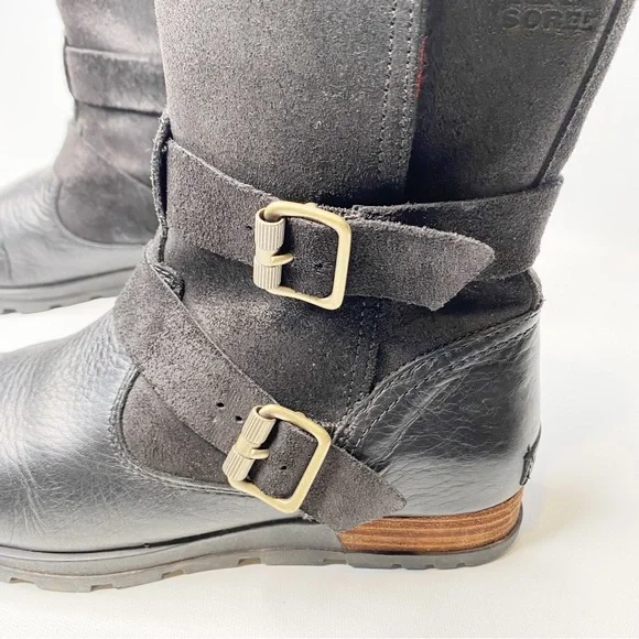 SorelMajor Moto Boot, Black, Buffalo Plaid Liner #NL2432-010 Sz. 7.5